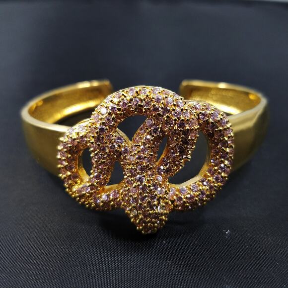 Noir New York Pink Rhinestone Snake Cuff Bracelet Gold Tone Vintage Designer - Picture 3 of 10